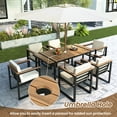 thumbnail image 3 of Harper & Bright Designs Metal Patio Dining Table Set for 6 with Umbrella Hole, Outdoor Dining Furniture with Rectangle Table and 6 Chairs Set with Removable Cushions for Backyard Garden, Beige, 3 of 14
