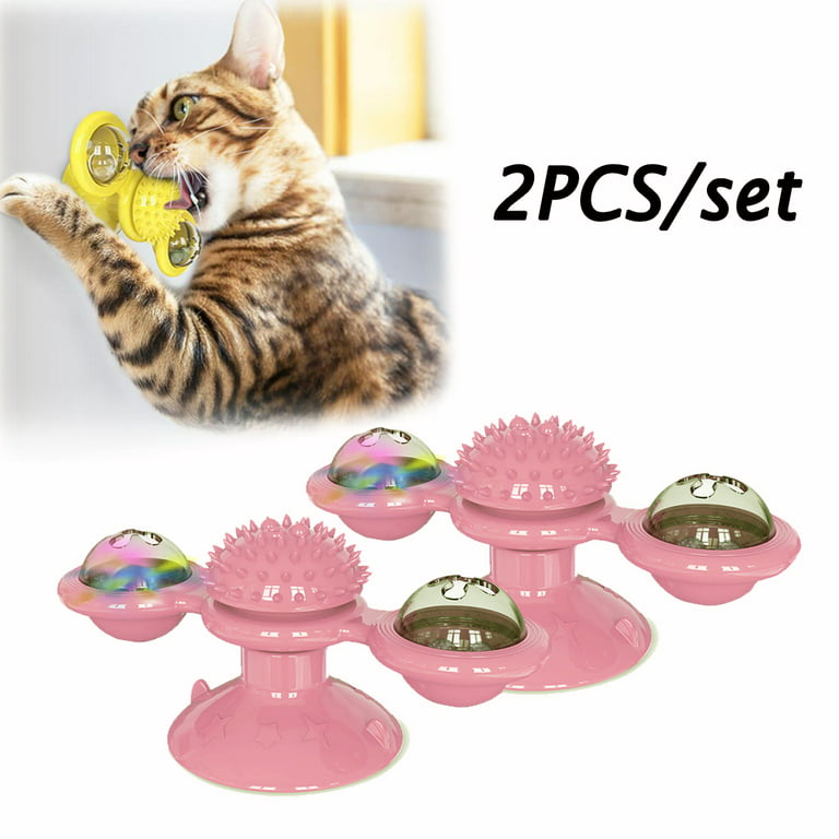 2Pieces Windmill cat toy, cat toy with catnip and glowing ball, rotating cat  toy, cat tickle massage, interactive cat toy with suction cup 