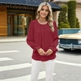 thumbnail image 5 of Women'S Solid Color Round Neck Long Sleeve Loose Chiffon Shirt Top Fashionable and Elegant Pullover Tops Wine Red M, 5 of 9