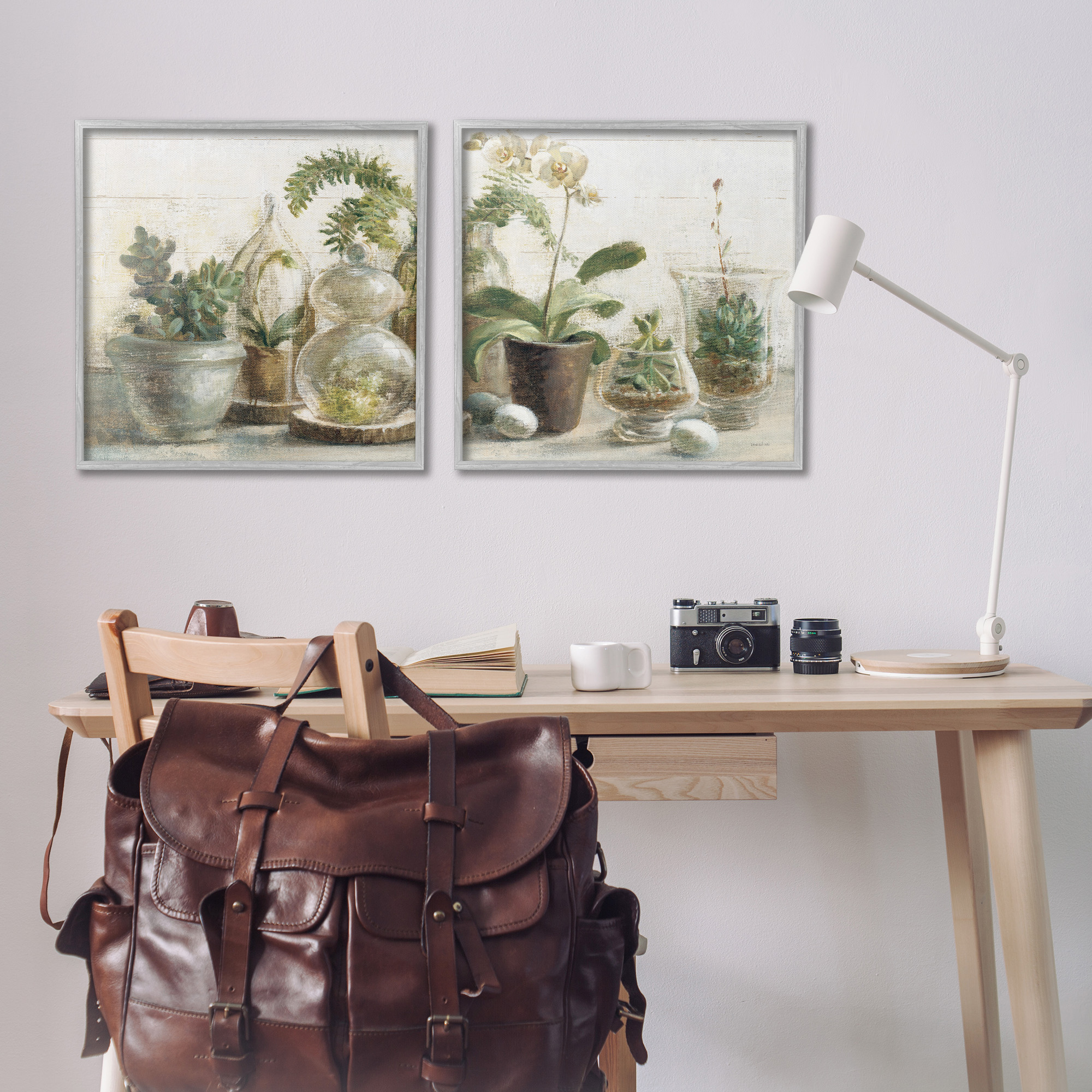 Stupell Industries Succulent House Plants Country Charm Botanical & Floral Painting Gray Framed Art Print Wall Art, 24 x 24, Set of 2