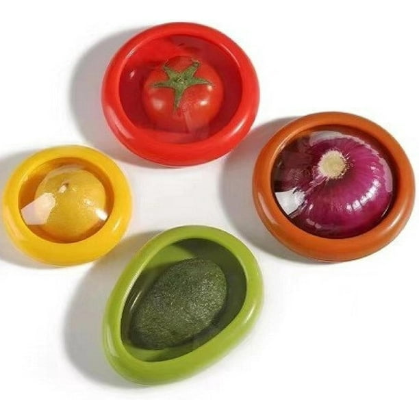 Cajas de almacenamiento para aguacates, tomates, cebollas, etc. Juego de 4 contenedores de almacenamiento reutilizables para refrigerador para mantener las frutas y verduras frescas Ideal para ajo,