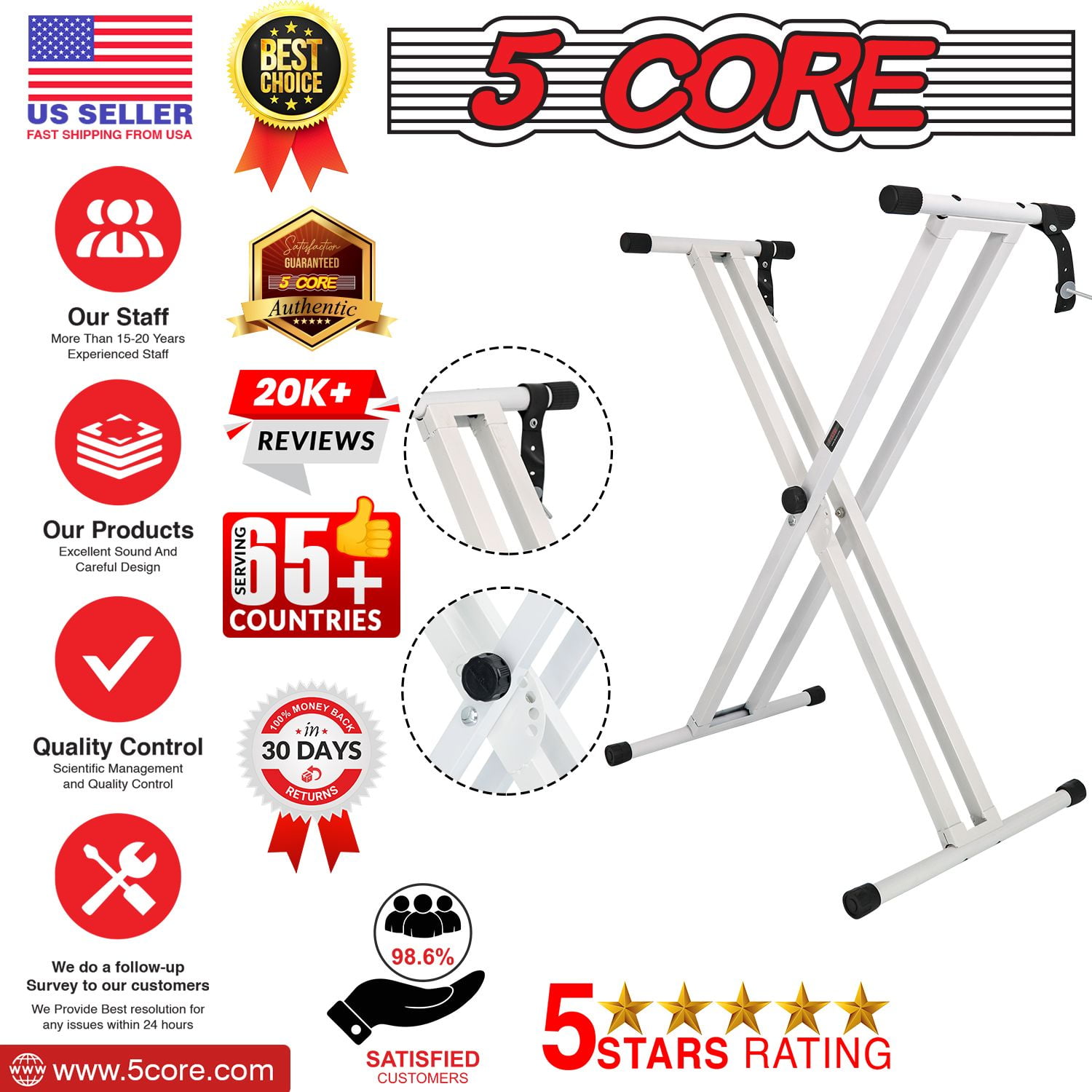 Piano Keyboard Stand Double X Style Heavy Duty Adjustable Digital Electric Piano Riser Durable & Sturdy Music Synthesizer Holder Stands For 61 76 88 Keys w Secure Locking Strap - KS 2X