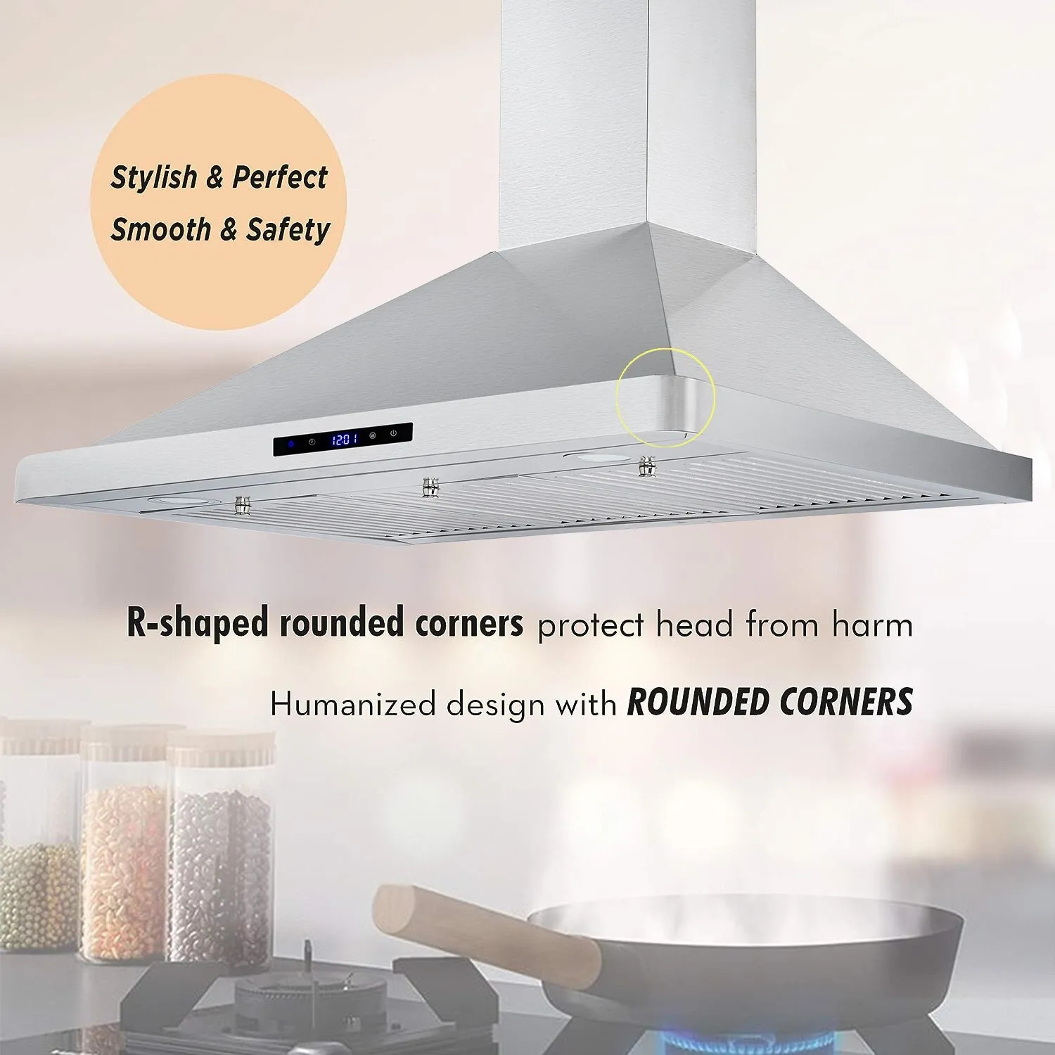Joeaonz 36" Wall Mount Range Hood, Buttonless Stainless Steel, 700 CFM, Dishwasher-Safe Filter, ETL Certified