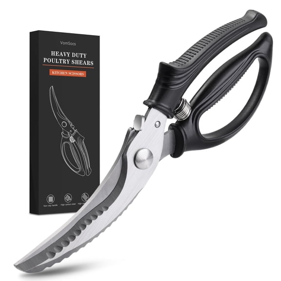 Poultry Shears, Kitchen Shears with Spring Loaded, Heavy Duty Poultry Scissors for Meat, Chicken,Turkey, Anti-Slip Handle,Safety Lock,Dishwasher Safe