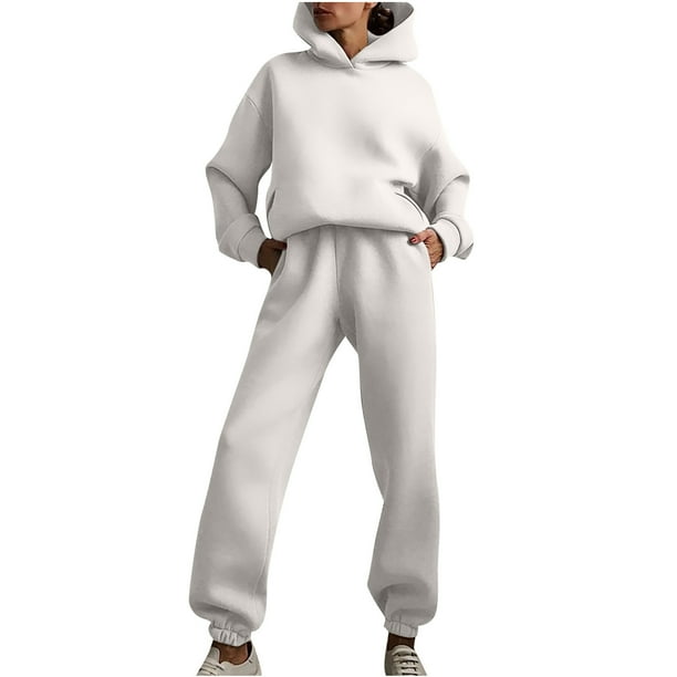 Mujeres Casual Color sólido Dos piezas Pantalones largos Sudadera con capucha Conjuntos de sudaderas de manga larga Pompotops qwe23373