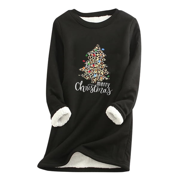 Camisas Navideñas Para Mujer, Camisetas de Manga Larga, Sudadera de Lana Gruesa, Ropa Interior Cálida de Cuello Redondo Con Estampado de Terciopelo Odeerbi ODB201178