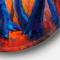 thumbnail image 3 of Designart 'Abstract Blue Silhouettes Of Trees In Orange Autumn Forest' Farmhouse Circle Metal Wall Art 23x23 - Disc of 23, 3 of 5