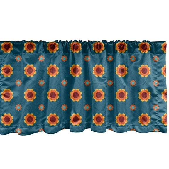 Ambesonne Floral Window Valance, Flower and Sun Motifs, 54" X 18", Petrol Blue Multicolor