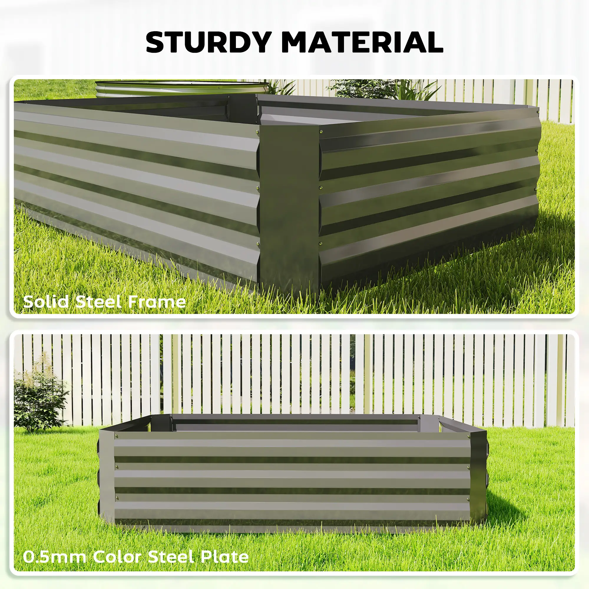 Raised Garden Bed with Mini Greenhouse Combo, Roll-Up Window, Windproof Design, Open Bottom Drainage, 2-Section Planting Area for Outdoor Garden