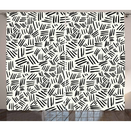 Ivory And Black Curtains 2 Panels Set Random Stripes Pattern Hand