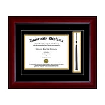 Single Diploma Frame with Tassel and Double Matting for 14" x 11" Tall Diploma with Mahogany 2" Frame