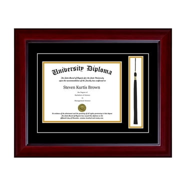 Single Diploma Frame with Tassel and Double Matting for 14" x 11" Tall Diploma with Mahogany 2" Frame