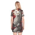 thumbnail image 3 of Women Silk Pajama Sets Causal Outings Fashion White Cat Red Flowers Moon Pattern Home, 3 of 7