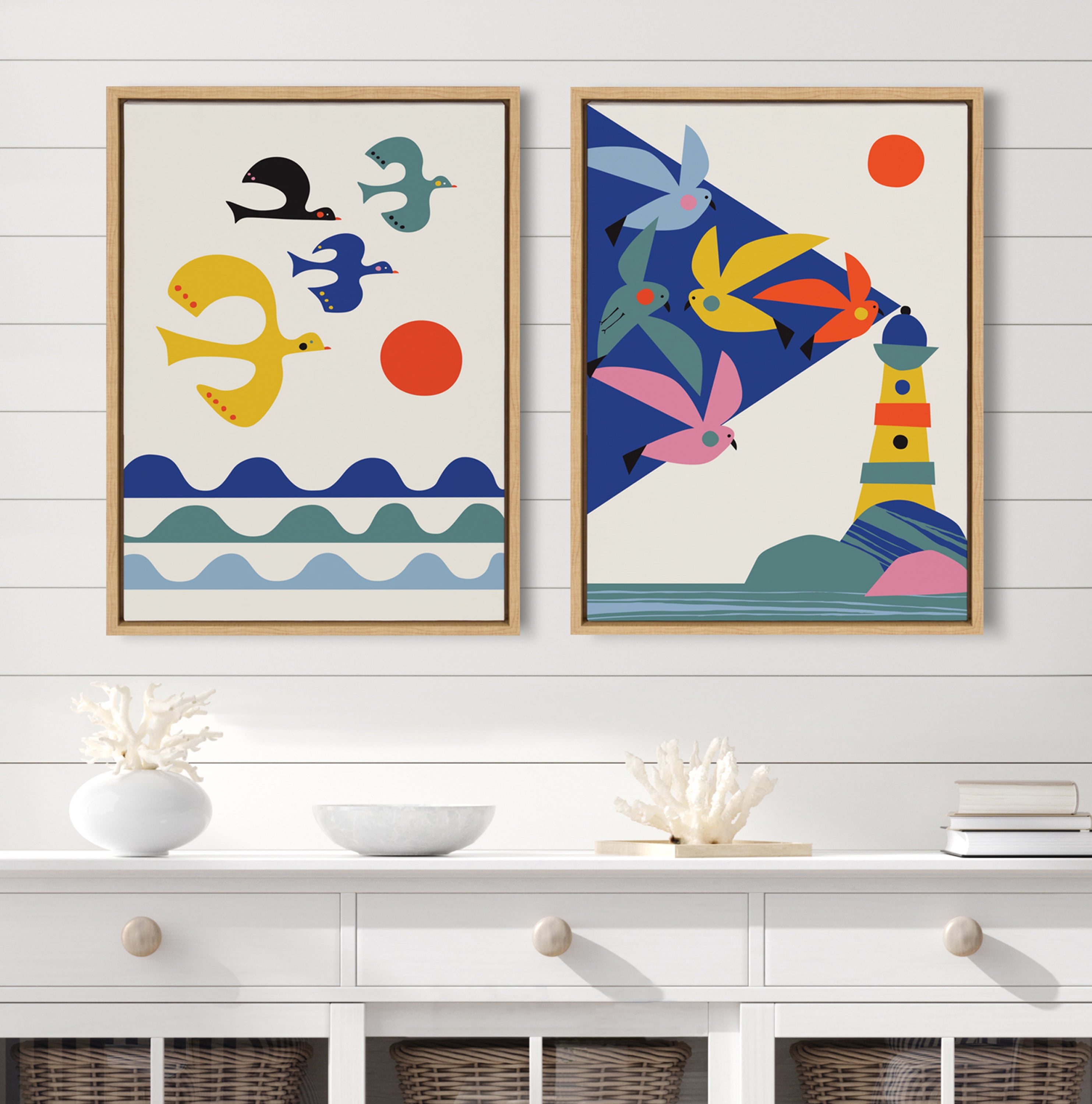 Kate and Laurel Birds Framed Canvas Art Print, 18" x 24"