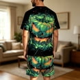 thumbnail image 5 of Hsovts Men Pajamas Outfits Halloween Cartoon Pumpkin Ghost Printed Short Sleeve Turndown Crew Neck Shirt Shorts Set Man Leisure Casual Daily Party Photoshoot Pyjamas Pjs Outfits Green S, 5 of 8