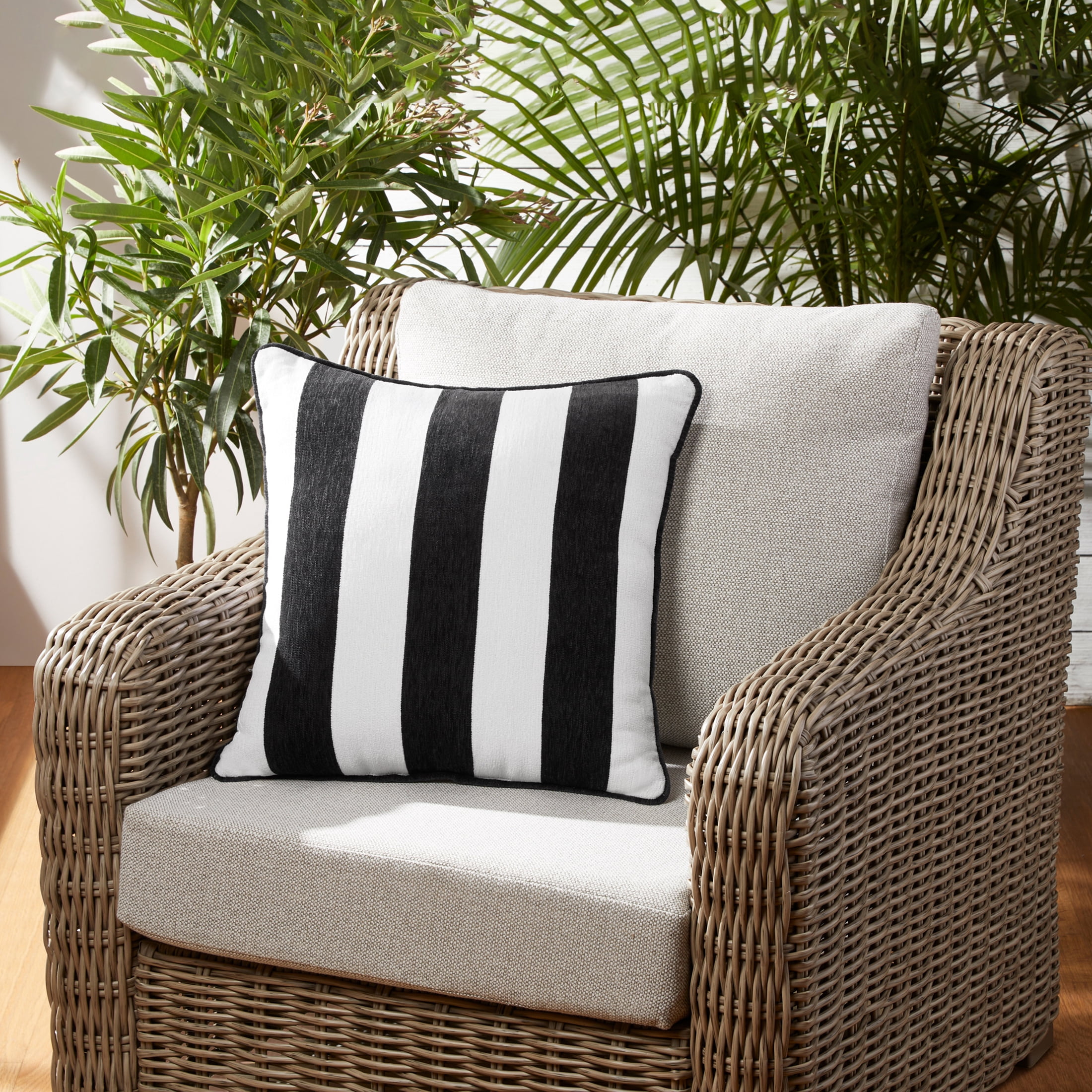 Better Homes & Gardens 18" x 18" Cabana Black & White Outdoor Pillow