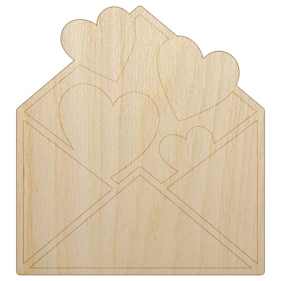Envelope Full of Hearts Love Valentine's Day Wood Shape Unfinished Piece Cutout Craft DIY Projects - 4.70 Inch Size - 1/8 Inch Thick