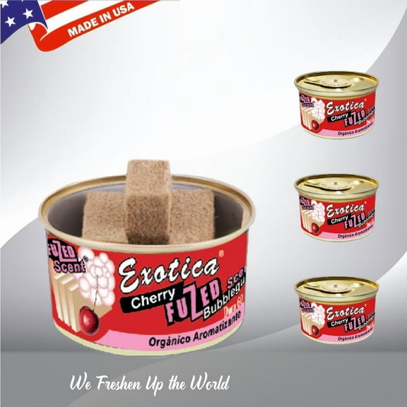 Exotica Car Air Freshener | Spill-proof Can | Organic | For Home & Auto | Long Lasting Freshness | (Pack of 12) (Fuzed: Cherry-Bubblegum)