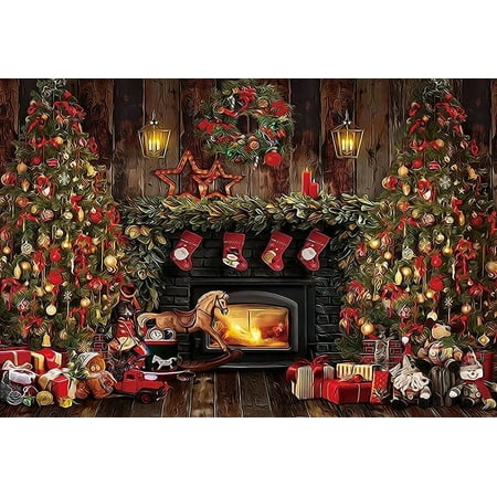 Image of Christmas rations Backdrop Fireplace Toy Baby Holiday Portrait Navidad Tree Photography Background Photo Studio Prop
