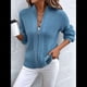 thumbnail image 5 of Cárdigan de Larga con Cremallera para Mujer, Suéter de Cuello Redondo, Chaqueta de Punto con Cremallera. Azul M, 5 of 10