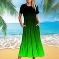 thumbnail image 2 of ibuvkizy Casual Dress for Women 2025,Summer Fashion Maxi Tiered Dress Crewneck Solid Color Short Sleeve Comfortable Loose Long Dress with Pockets Beach Sundresses Green,Sizes S-2XL, 2 of 7
