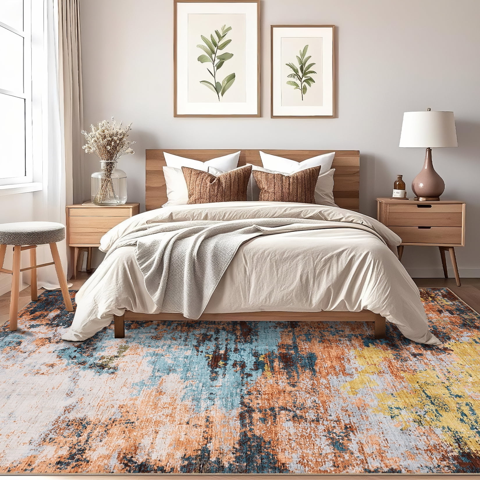 Garvee 6x9 Abstract Area Rugs Living Room Rug, Modern Washable Non-Slip Rugs Print Accent Carpet Stain-Resistant Low Pile Rug for Bedroom Dining Room Office Farmhouse, Yellow