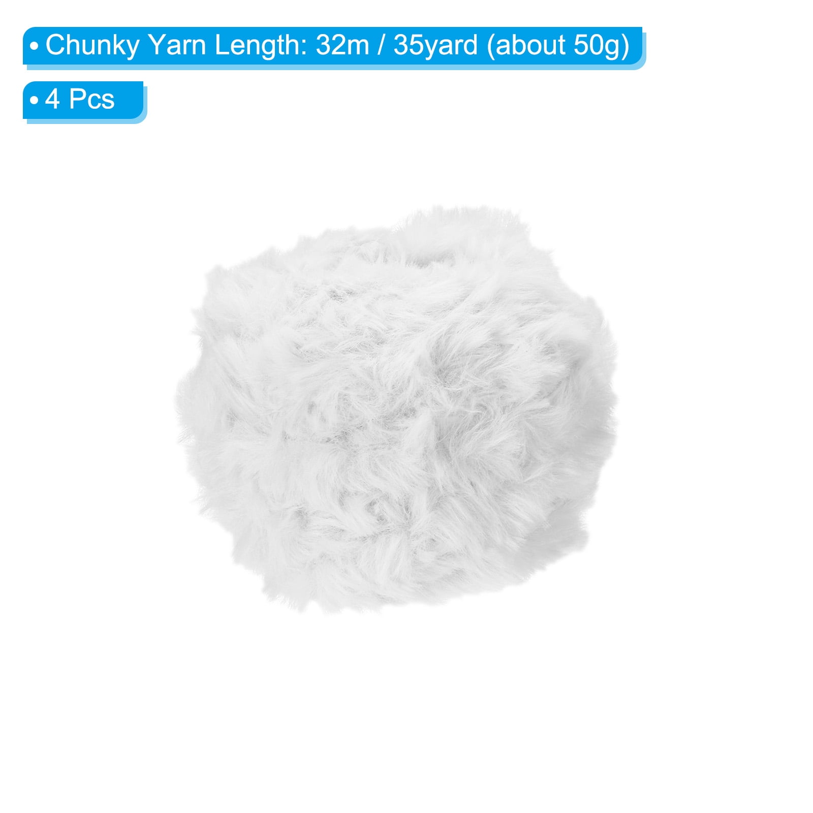 Uxcell 35yds Faux Fur Yarn,4 Skeins Fuzzy Yarn Crochet Fluffy Yarn Soft Chunky Polyester Plush Fur Eyelash,White