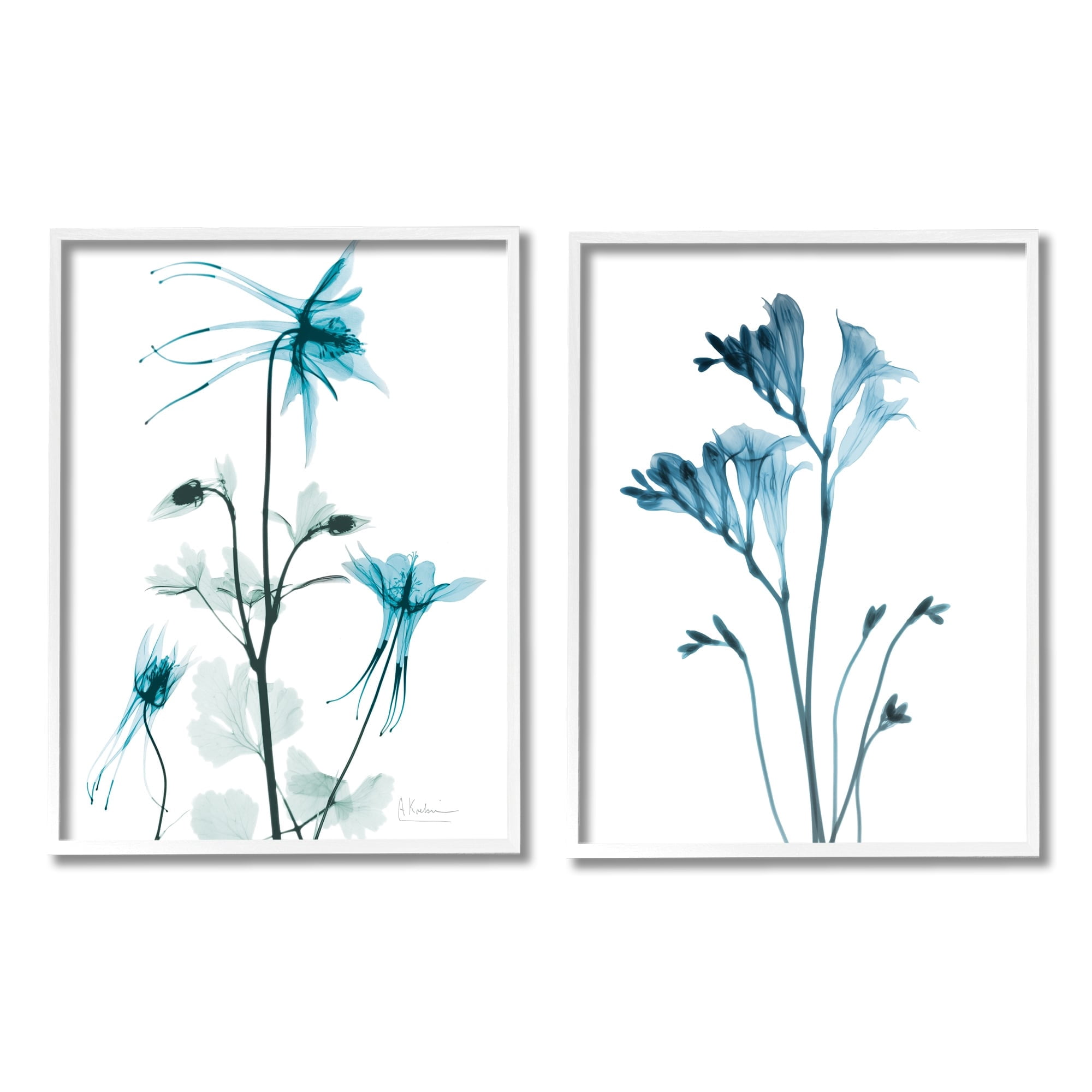 Stupell Industries Beautiful Minimalist Blue Flower Plant Stem Photograph White Framed Art Print Wall Art Set of 2, 24x30, by Albert Koetsier