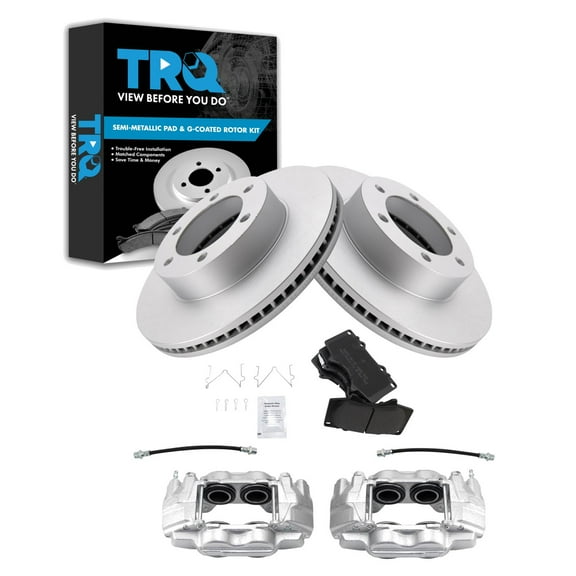 TRQ Front Brake Pad & Rotor Kit Brake Caliper Brake Hose Brake Pads Brake Rotor Semi-Metallic Premium G-Coated Fits Select 2001-2007 Toyota Sequoia 2000-2006 Tundra