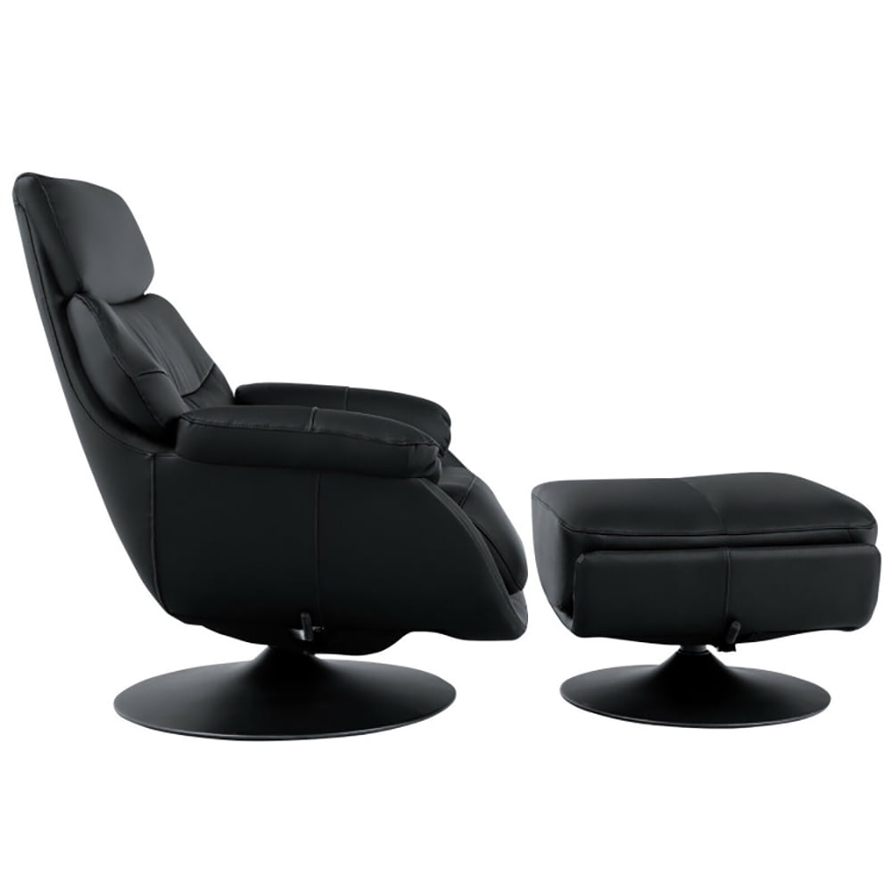 Finihen Leather Soft Upholstered Recliner with Ottoman Footrest, 360° Swivel Leather Lounge Chair with Ottoman and Thick Footstool, for Living Room, Bedroom, Black Finihen Leather Soft Upholstered Recliner with Ottoman Footrest, 360° Swivel Leather Lounge Chair with Ottoman and Thick Footstool, for Living Room, Bedroom, Black