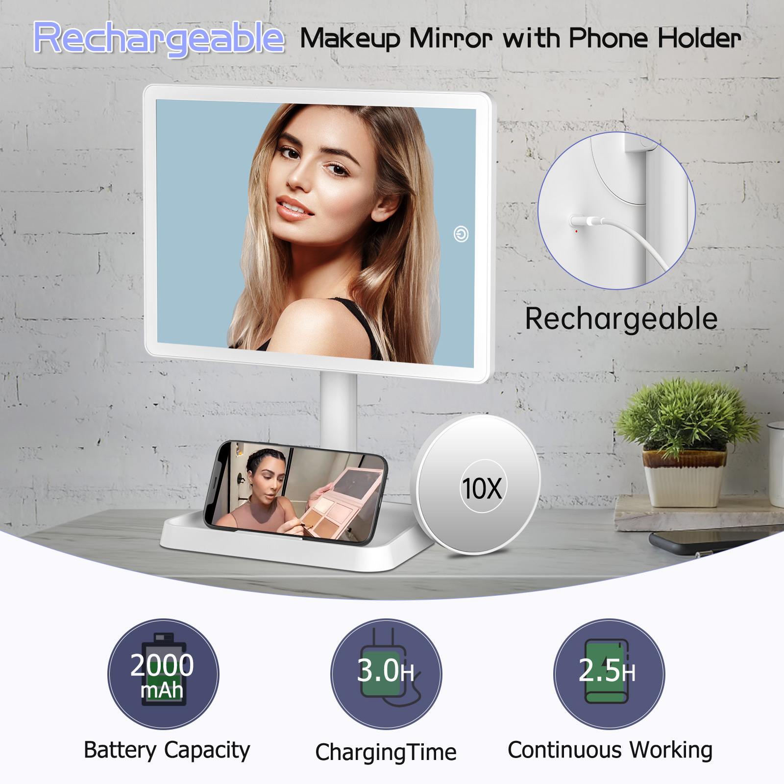 Funtouch Rechargeable Makeup Mirror with 96 LEDs photo 8