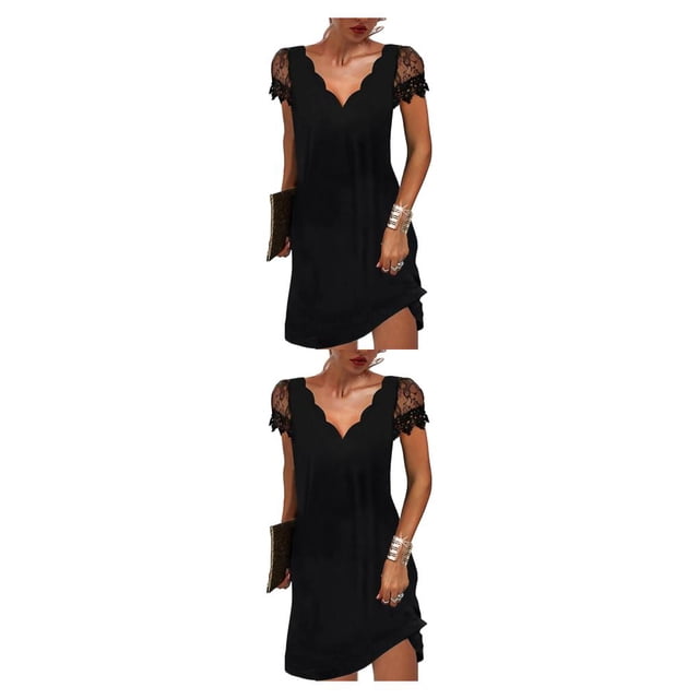 Vestido corto de encaje Sonducket para mujer Negro L 2piezas