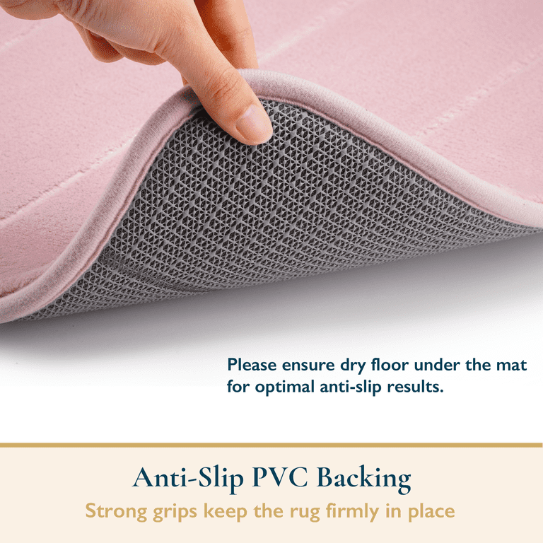 ComfiTime Memory Foam Bath Mat, Striped, 17" x 24", Light Pink photo 5
