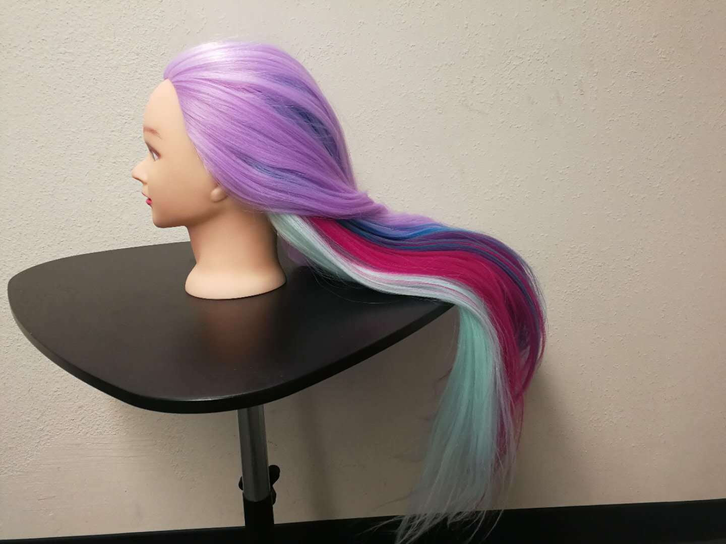 Mannequin Head 26" Yaki Synthetic Fiber Manikin Head Hairdresser Styling Training Head Training Model Cosmetology Doll Head Hair for Practice Cutting Color Purple & Blue & Pink
