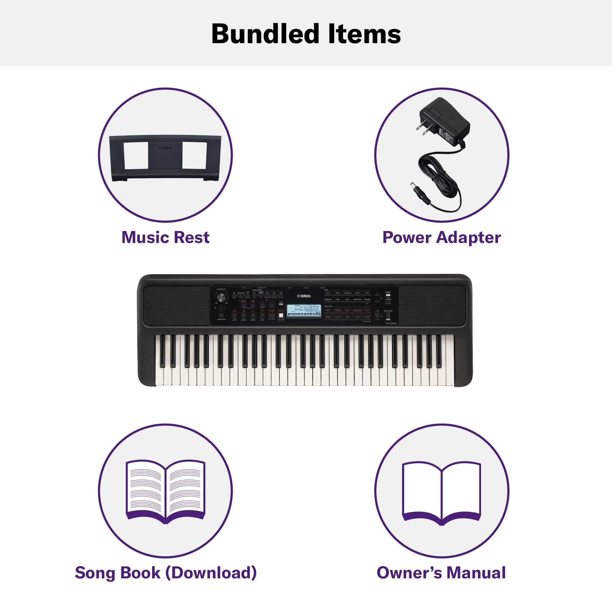 Yamaha PSRE383 61-Key Portable Electronic Piano with Power Adapter, Black