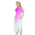 thumbnail image 3 of ATOGUTA Big Girl Dresses Short Sleeve Stretchy A-Line Sundress Casual Gradient Long Dresses Pink, Size 4-14 Years, 3 of 6
