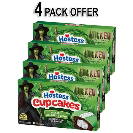 Hostess Cupcakes Wickedly 8 Wonderful Green Chocolate Flavour Cupcakes, 12.7 oz (4 Pack)