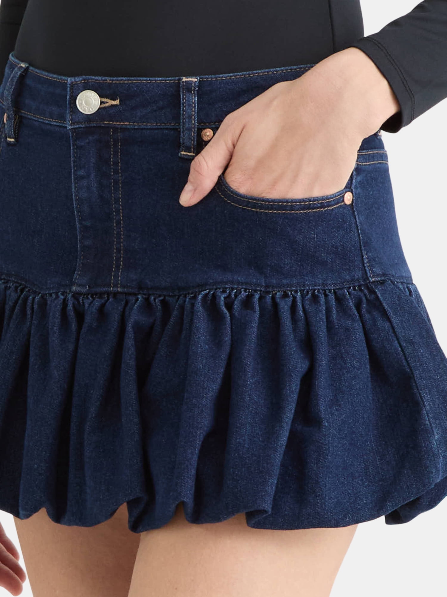 Madden NYC Denim Bubble Skirt,Womens