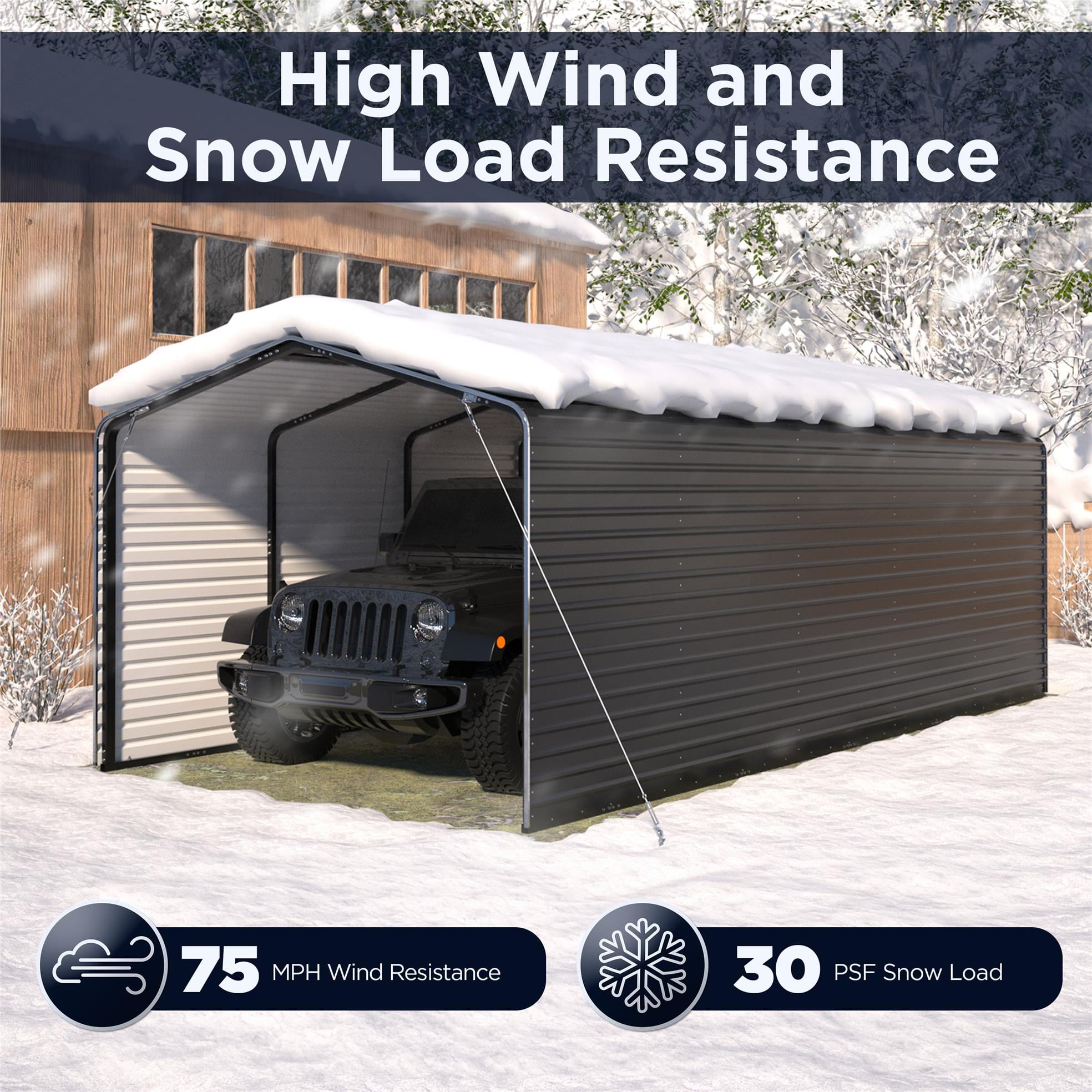 ALEKO Steel Carport with Corrugated Roof and Sidewall Panels 12 x 26 ft  Black