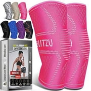 BLITZU 2 Pack Knee Brace, Compression Knee Sleeves for Men, Women, Running, Working out, Weight Lifting, Sports. Knee Braces Support for Knee Pain Meniscus Tear, ACL, Arthritis Pain Relief. Pink M