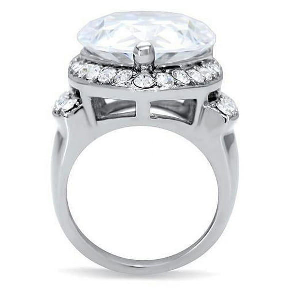High polished (no plating) Stainless Steel Ring with AAA Grade CZ in Clear for Women Clear Stone Color Style TK184 Size 10