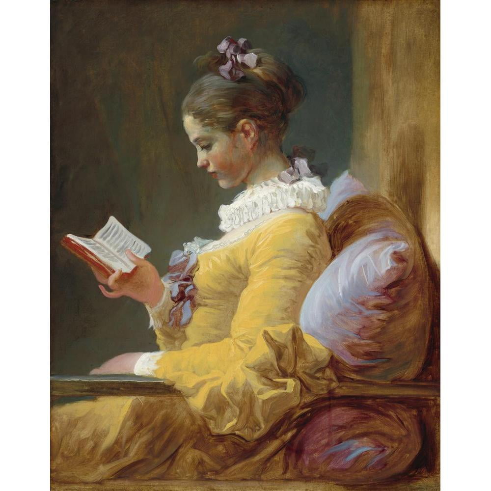 Jean-Honoré Fragonard 12x14 Gold Ornate Wood Frame and Double Matted Museum Art Print Titled - Young Girl Reading (C. 1769)