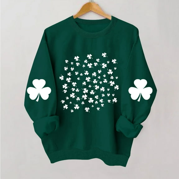 Herrnalise Women's St. Patrick's Day Clover Printed Tops Irish Shamrock Sweatshirt Long Sleeve Slouchy Pullover Tops Gear up for greatness for less