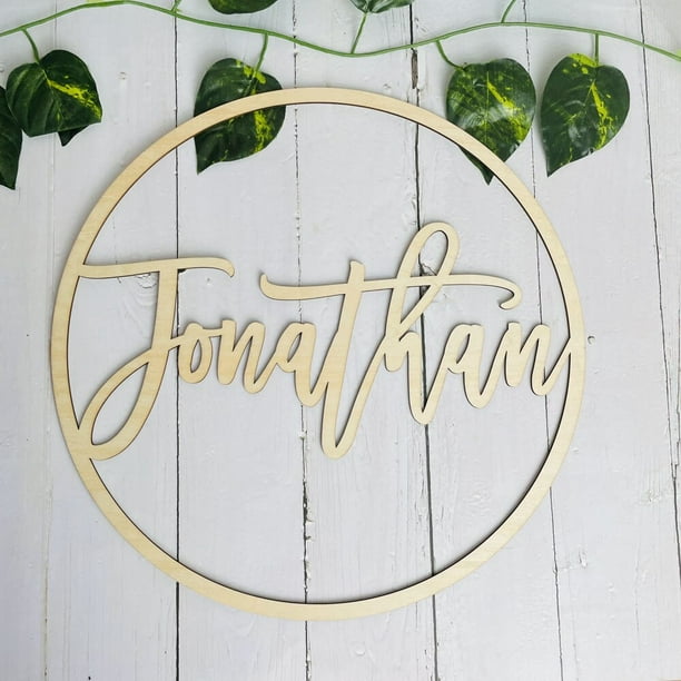 Letrero de nombre de Círculo personalizado, corona de nombre acrílica de madera, decoración de fiesta de boda, habitación, regalo de cumpleaños personalizado