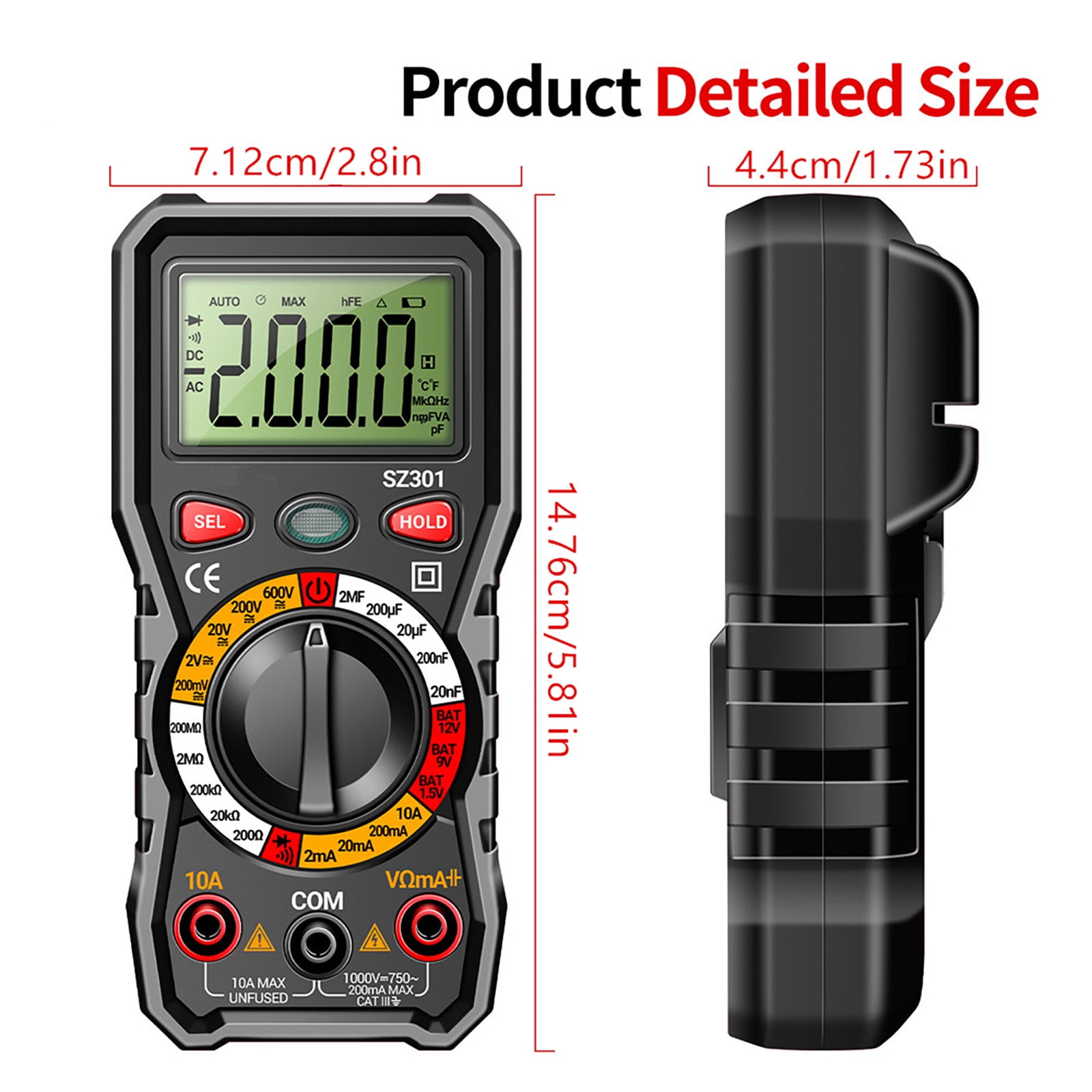 GUYUTING Electrical Tester Digital Multimeter AC/DC Voltage Current Resistance Diode Continuity Test Safe and Portable for DIY