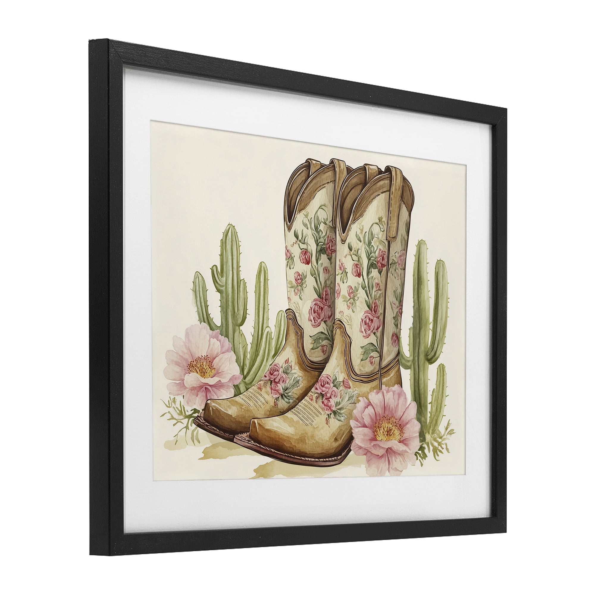 Stupell Industries Floral Boots & Cactuses Black Framed Print Under Glass, design by Heidi Kuntz