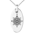 thumbnail image 1 of Stainless Steel Nautical Fleur de Lis Compass Engraved Small Oval Charm Pendant Necklace, 1 of 1