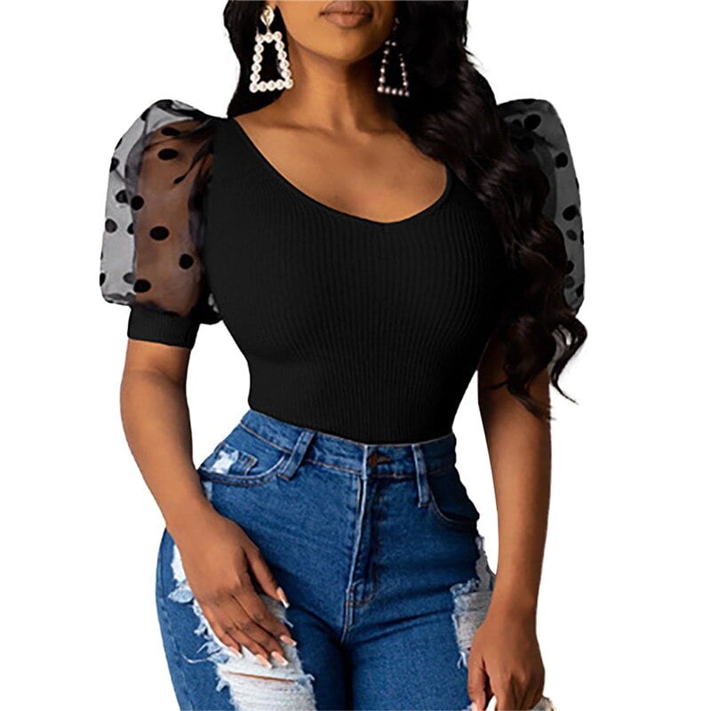 sheer puff sleeve shirt