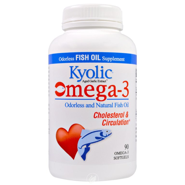 Kyolic Aged Garlic Extract Omega 3 Cholesterol Circulation 90 Omega 3 Softgels Pack of 2