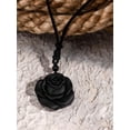 thumbnail image 3 of Gothic Black Obsidian Rose Floral Pendant Necklace with Braided Cord, Gothic Jewelry Gift for Women, 3 of 7